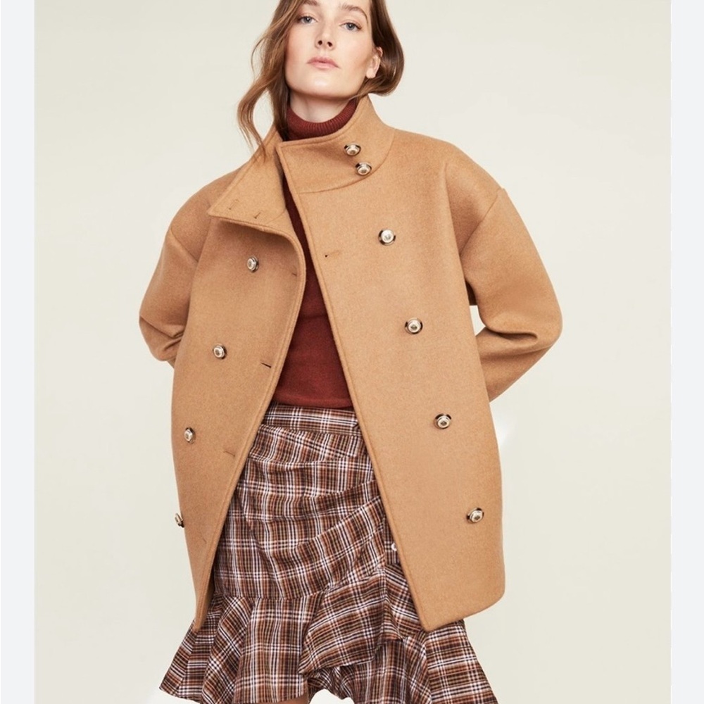 Veronica Beard Cassie Camel Wool Pea Coat Oversized Double Breasted Small